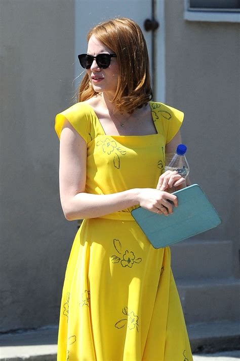 Emma Stone in Yellow Dress on La La Land set -15 | GotCeleb