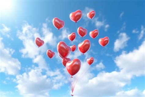 Premium AI Image | Red love balloons in the air against a blue sky ...