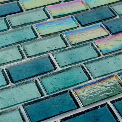 Iridescent Recycled Glass Tile Turquoise 1 x 2 | Recycled glass tile ...