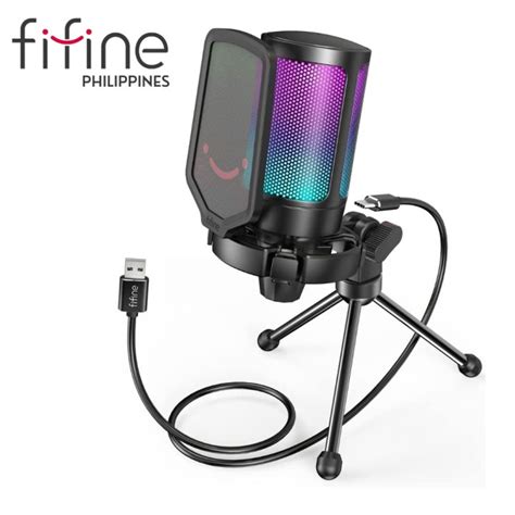 FIFINE Ampligame A6V Rgb Gaming USB Cardioid Condenser Microphone for Streaming, Recording ...