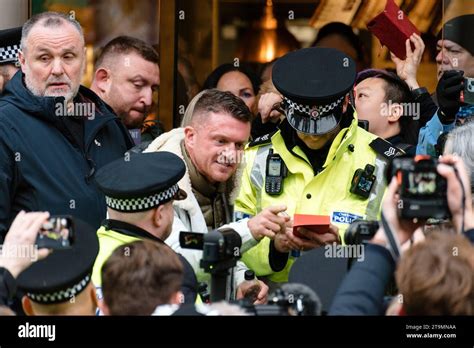 London, UK. 26 November 2023. Far right activist Tommy Robinson is ...