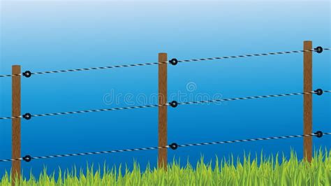 Electric Fence Outdoors with Insulators, Wooden Poles, and Wires ...