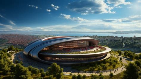 Premium AI Image | nice Football stadium Day view Spy camera view from ...