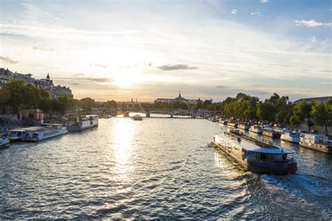 The Sunset on the Seine River in Paris. Stock Photo - Image of quay ...