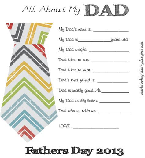 All About My Dad Free Printable - Gifts for Fathers Day - Brooklyn ...