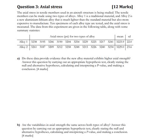 Solved Question 3: Axial stress [12 Marks] The axial stress | Chegg.com