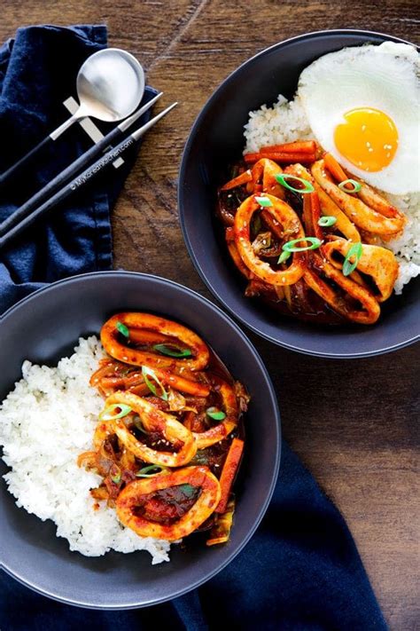 Korean Spicy Squid Rice Bowl (Ojingeo Deopbap) - My Korean Kitchen