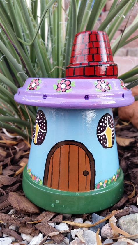 Gnome Garden House Clay Pot - yard art - terracotta pots - garden decoration. Clay pot crafts ...