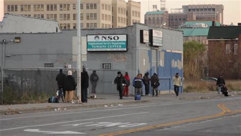 Detroit, MI. - Circa 2013 - Homeless Men Wait Outside Homeless Shelter In Detroit, MI. Stock ...