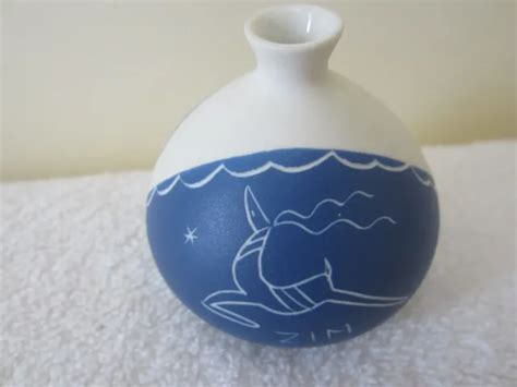MID CENTURY MODERN Lapid Art Pottery Israel Gazelle Bud Vase Blue/White #42 $39.99 - PicClick