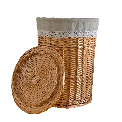 Rurality Round Wicker Laundry Basket with Lid and Linen Liner,Medium: Amazon.co.uk: Kitchen & Home