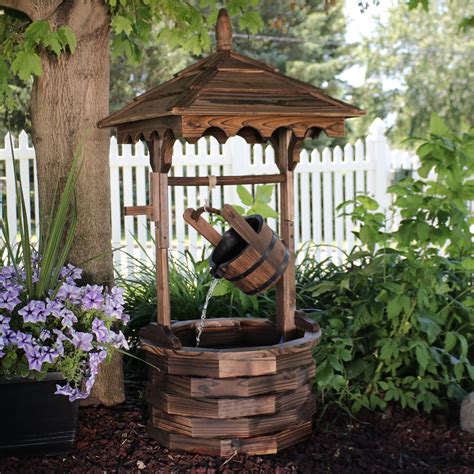 Sunnydaze Old-fashioned Wood Wishing Well Outdoor Water Fountain ...