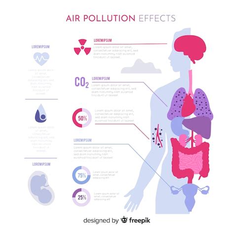 Free Vector | Air pollution effects on human body infographic