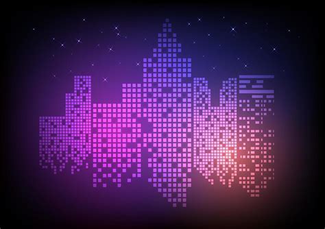 abstract background technology future city The digital building is illuminated. orange with pink ...