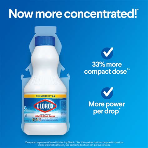 CLOROX Bleach: Bottle, 24 oz Container Size, Concentrated, Liquid, Original, Clorox®, 12 PK ...