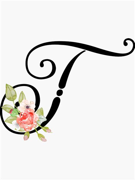 "Floral Monogram Fancy Script Letter T" Sticker by Grafixmom | Redbubble