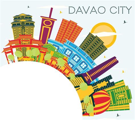 Davao City Philippines Skyline with Color Buildings, Blue Sky and Copy ...