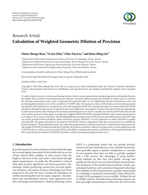 (PDF) Calculation of Weighted Geometric Dilution of Precision