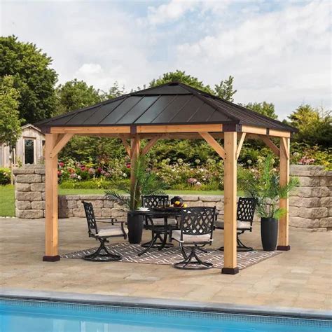 Sunjoy Brown Wood Square Gazebo (Exterior: 10.1-ft x 10.1-ft ...