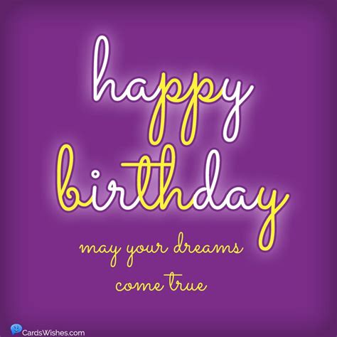 a purple birthday card with the words happy birthday, may your dreams come true on it