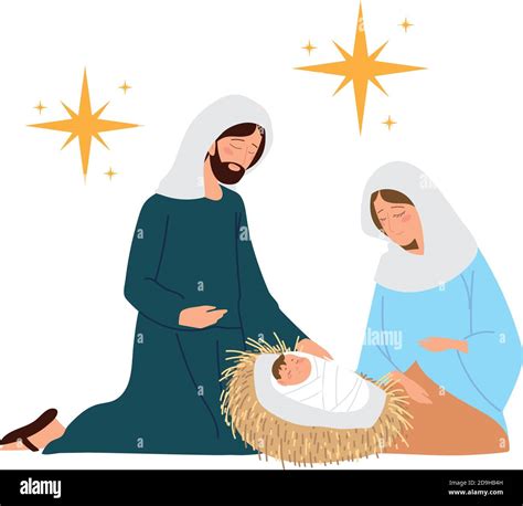 nativity, manger scene joseph mary and baby in the crib vector illustration Stock Vector Image ...