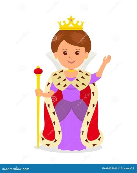 Cute Girl Queen. Female Character In A Princess Costume With A Crown ...