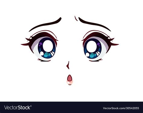 Sad anime face manga style big blue eyes Vector Image