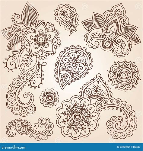 Henna Mehndi Tattoo Paisley Doodles Vector Stock Vector - Illustration of peaceful, background ...