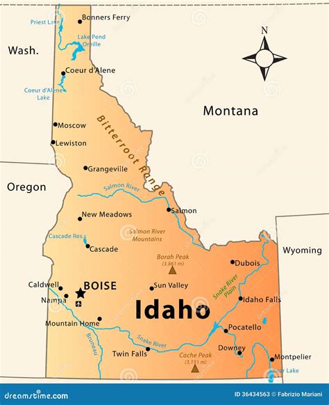 Idaho Map stock vector. Illustration of city, coeur, falls - 36434563