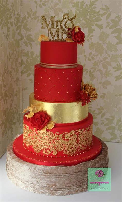 Red and Gold wedding cake - Decorated Cake by Cakes - CakesDecor