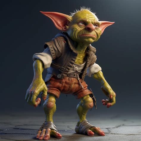 3D goblin green skin large pointed ears and a wrinkled face | Premium ...