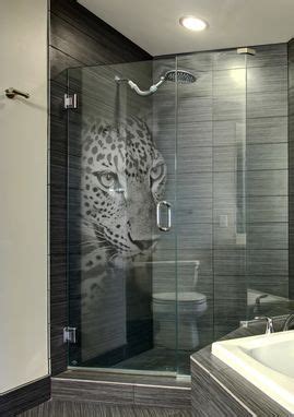 Custom Etched Glass Shower Door With 'Panther' 3d Laser Design by Glassarium | CustomMade.com