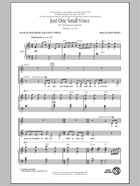 Just One Small Voice sheet music by Don Besig (3-Part Mixed – 89397)