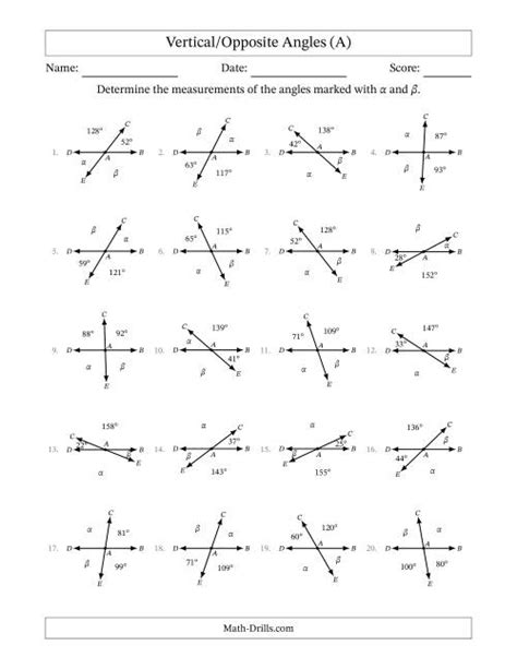 Vertical Angle Relationships (A)