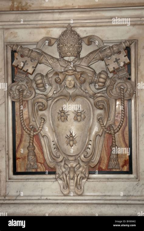 Marble coat of arms of pope Urban VIII Barberini Stock Photo - Alamy