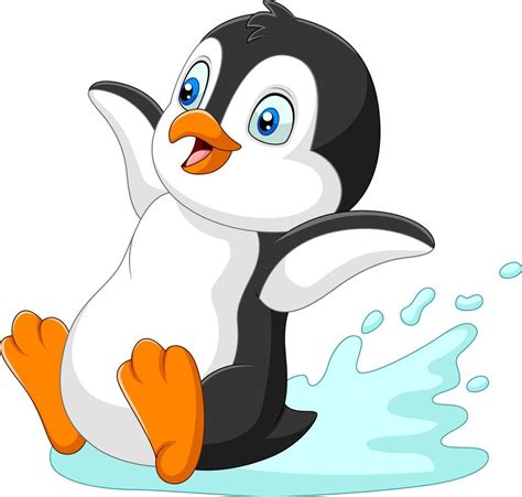 pingüino de dibujos animados deslizándose sobre el agua 8390367 Vector ...