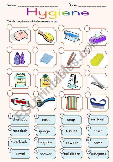 hygiene worksheet with pictures and words to describe the items that ...