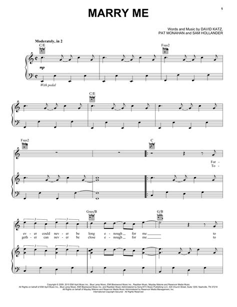 Marry Me sheet music by Train (Piano, Vocal & Guitar (Right-Hand Melody ...