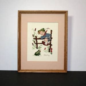 Hummel Cross Stitch, Finished Framed, Completed Needlework, Retreat to Safety, Boy and Frog ...