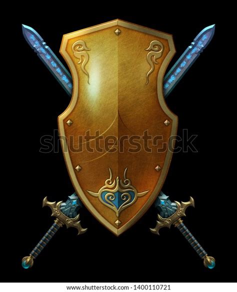 Rune Swords Golden Shield Heraldic Coat Stock Illustration 1400110721 | Shutterstock