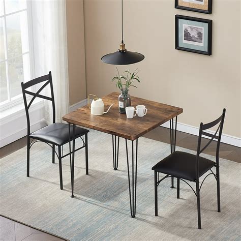 3-Piece Dining Table Set Dining Room Table with Chairs Sturdy Metal Frame Brown - Walmart.com ...