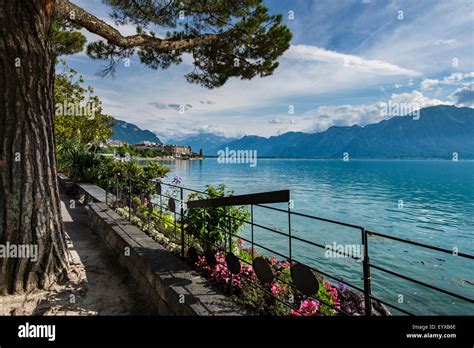 View across Lac Leman from the Montreux boardwalk Stock Photo - Alamy