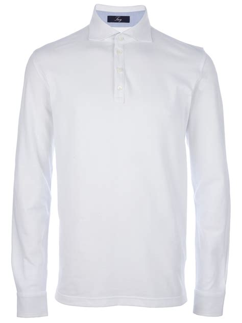 Fay Long Sleeve Polo Shirt in White for Men | Lyst