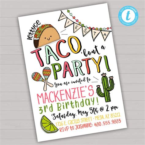 Taco Birthday Invitation Taco Invitation Fiesta Birthday Invitation ...