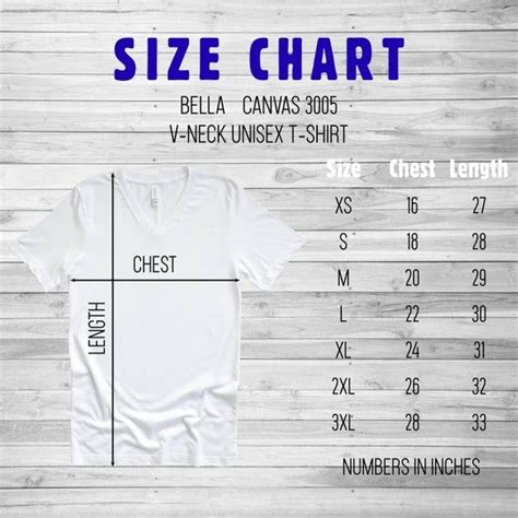 Bella Canvas 3005 Size Chart V-neck Tshirt Size Chart | Etsy | T shirt ...