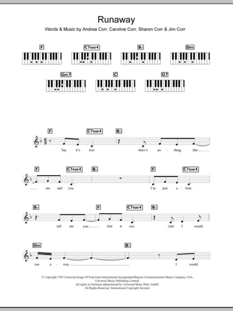 Runaway by The Corrs Sheet Music for Piano Chords/Lyrics at Sheet Music ...