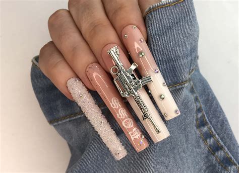 90s Press on Nails Long Baddie Nails With Charm Icy Press on - Etsy UK