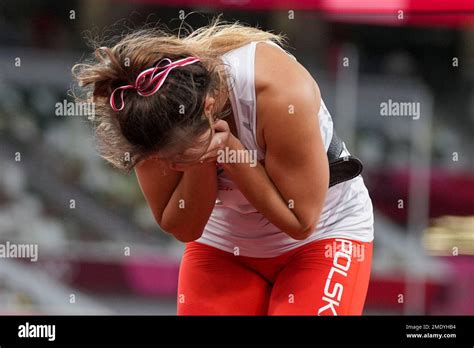 Maria Andrejczyk, of Poland, celebrates after winning the silver medal ...