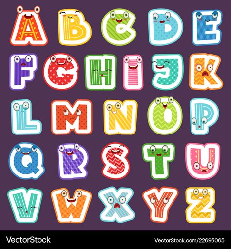 Cartoon alphabet with emotions colored cute font Vector Image