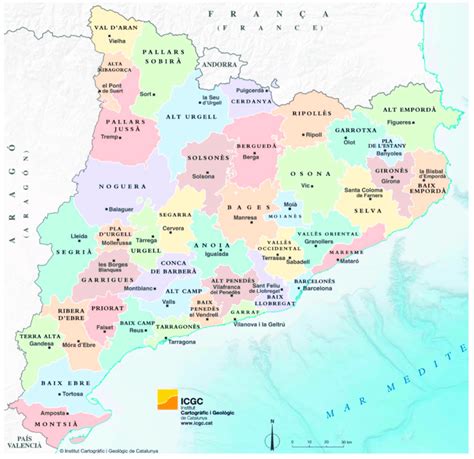 Map of Catalonia based on districts and capitals. Source: Institut... | Download Scientific Diagram